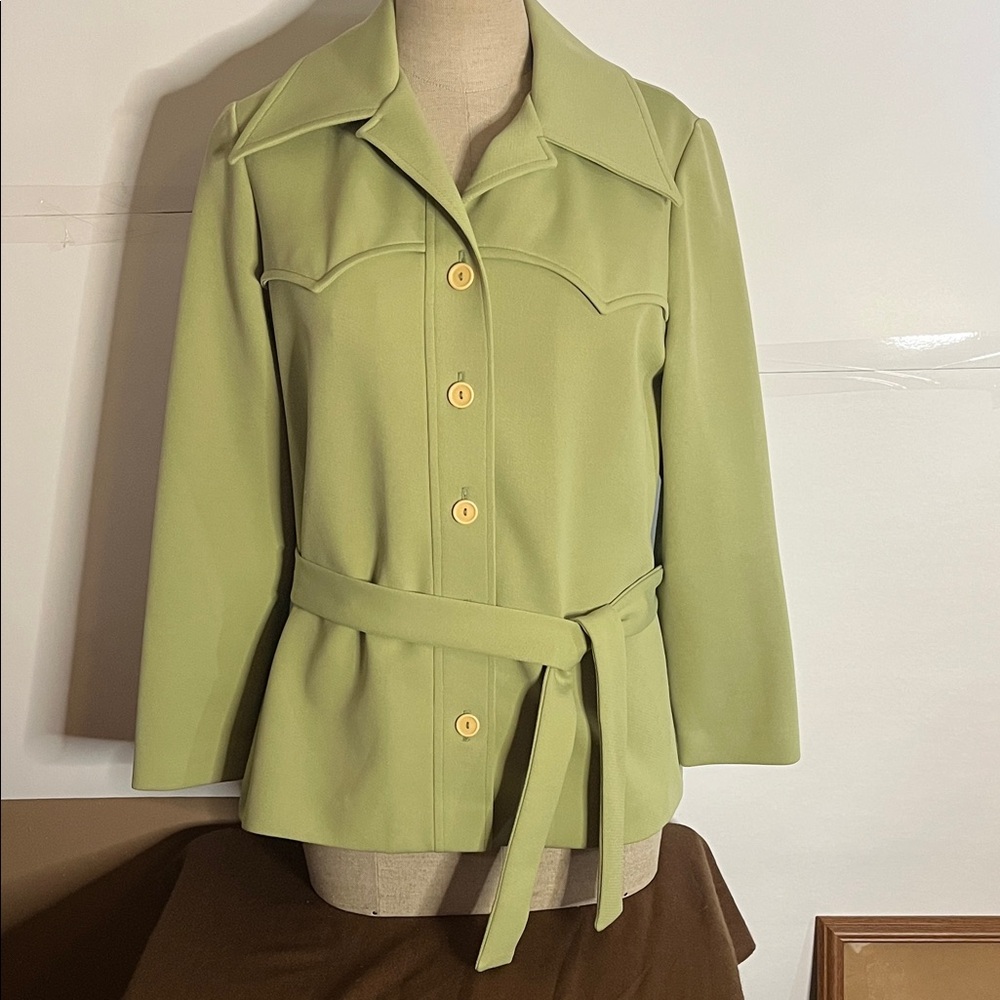 😄Green vintage polyester jacket wide collar Mr Toni